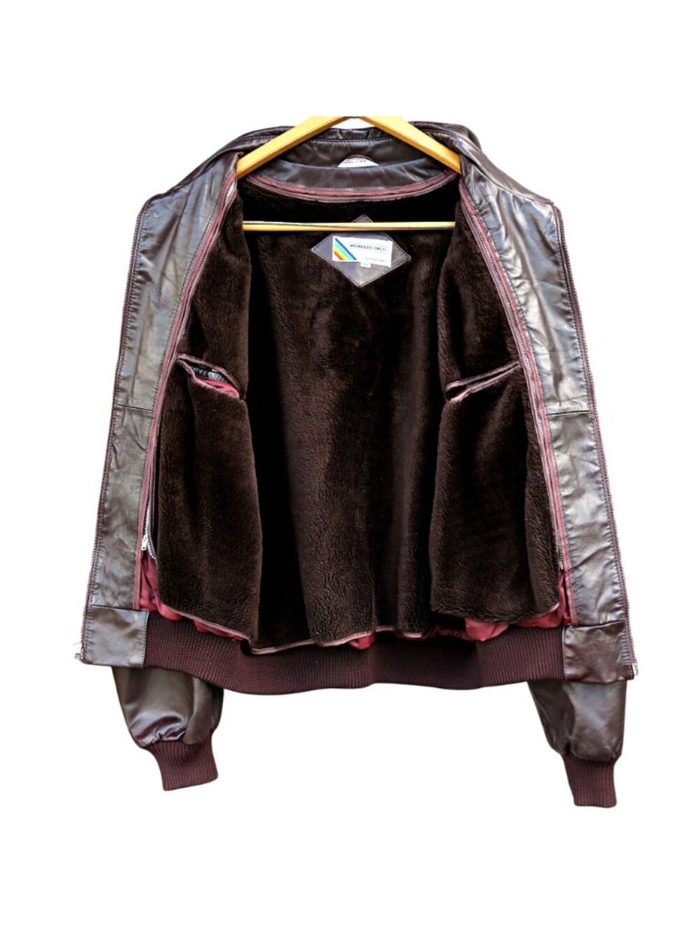 Vintage 1980s Member's Only Leather Bomber Jacket 44 Brown Korea Zip Liner - Picture 2 of 10